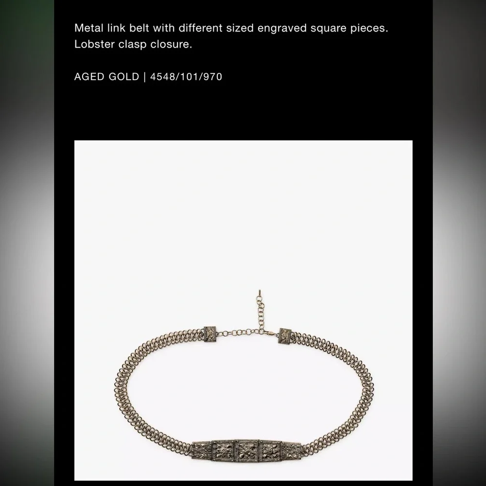 Zara engraved metal piece link belt